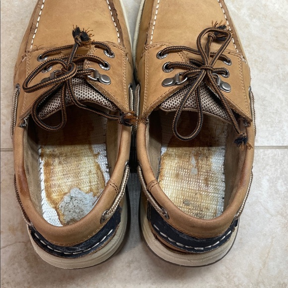 Sebago Helmsman Dark Tan Leather Boat Shoes Men’s 8M Moc Toe Deck Casual Lace - Picture 6 of 16